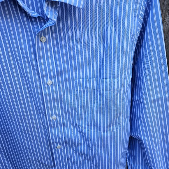 Croft&Barrow Men's Blue and White Striped Dress Shirt Size 15 1/2 - Picture 9 of 16